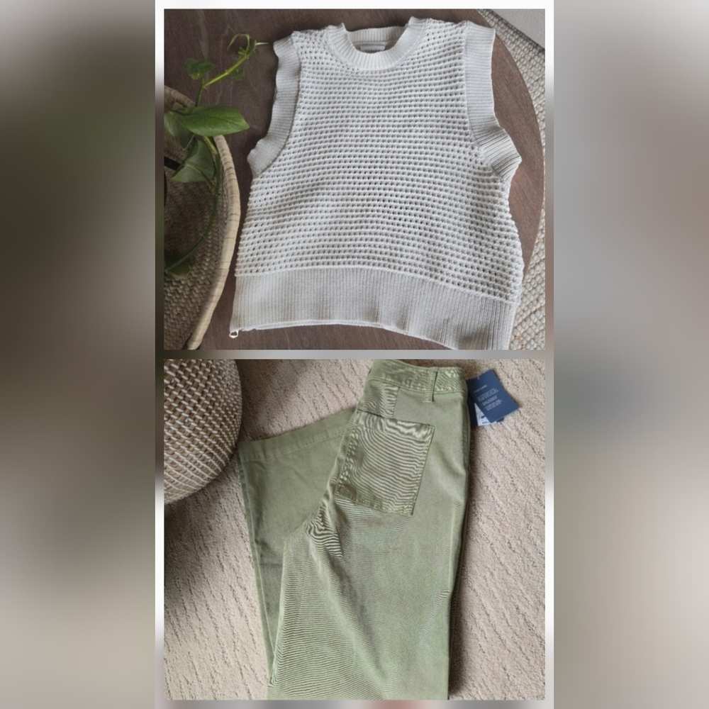 Mid-Rise Straight Wide Leg Relaxed Chino Pants Green 4 Sailor French Girl Clean - Picture 5 of 16